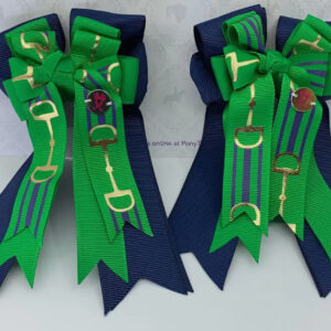 PonyTail Bows- Navy/Green Bits