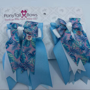 Palm Trees Pastel- Baby Blue PonyTail Bows